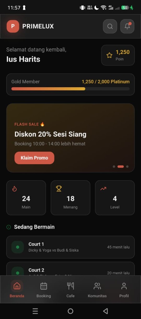 Primelux Padel app